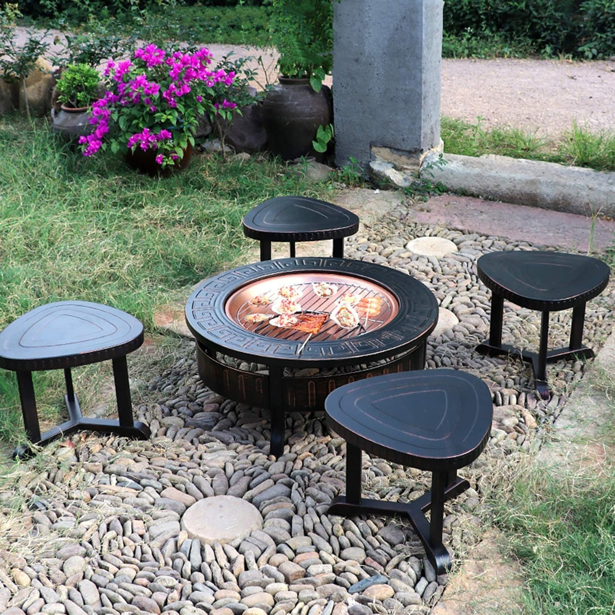Wood-Burning Fire Pit Bowl with Spark Screen T587