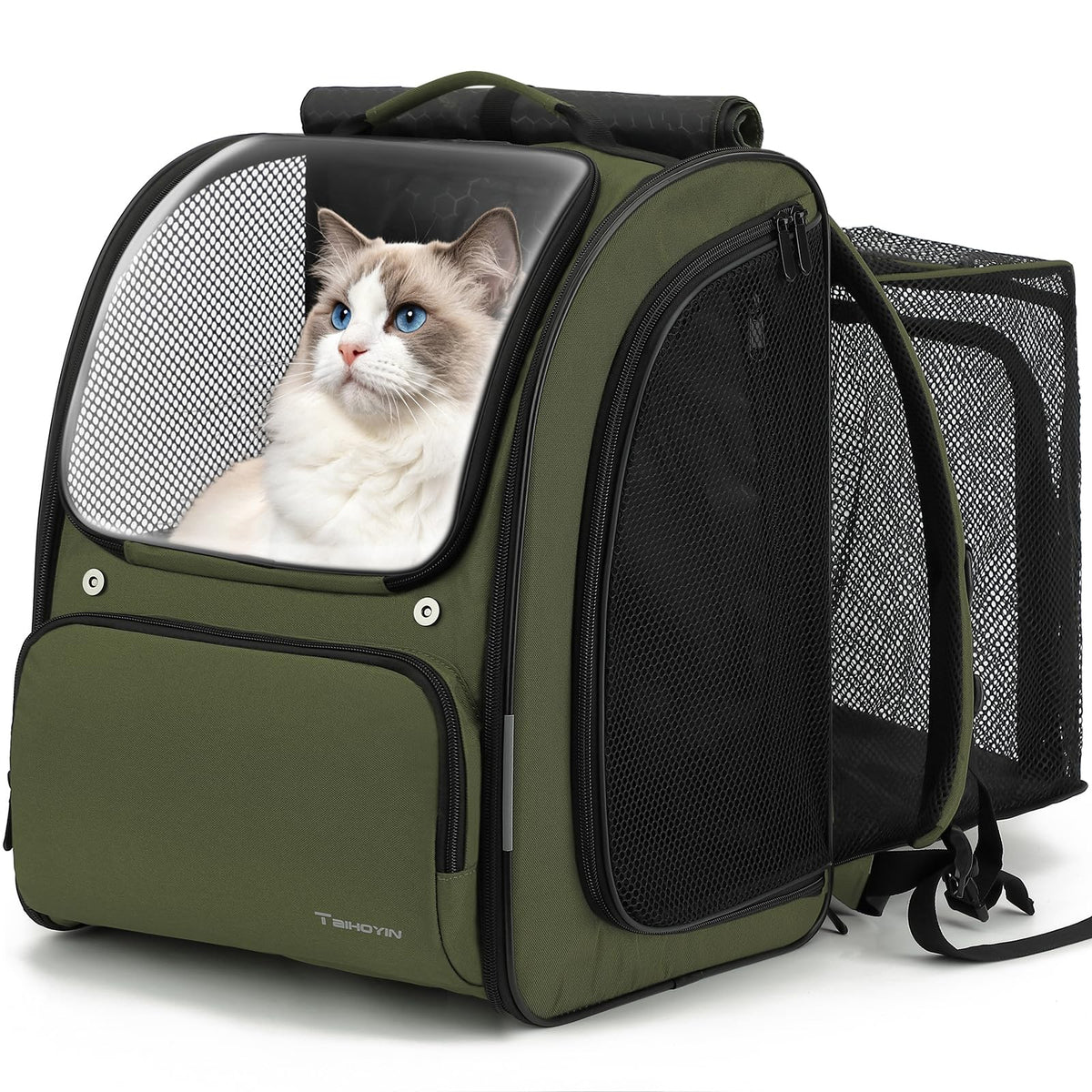 Green Expandable Cat Backpack Carrier M667072