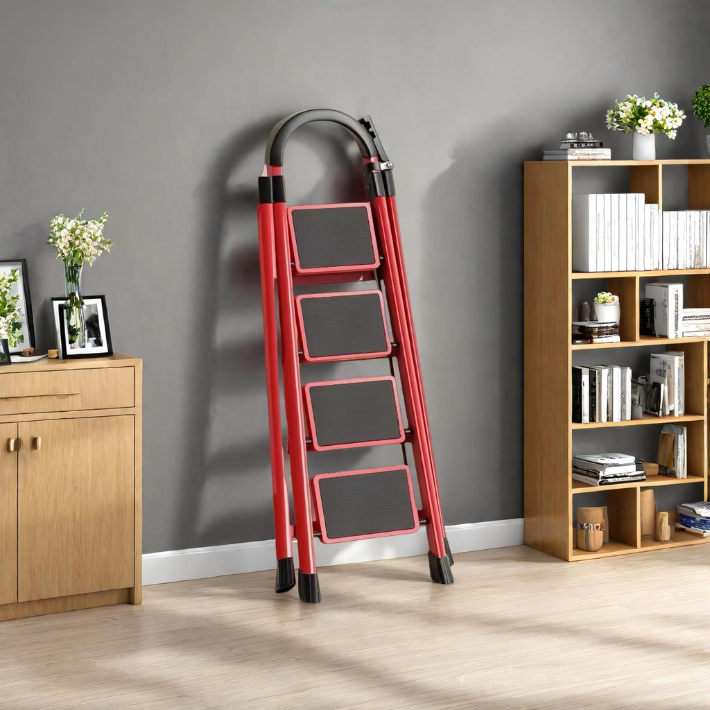 4 Step Folding Ladder with Handrails, Heavy Duty 800 lbs Step Stool L2430