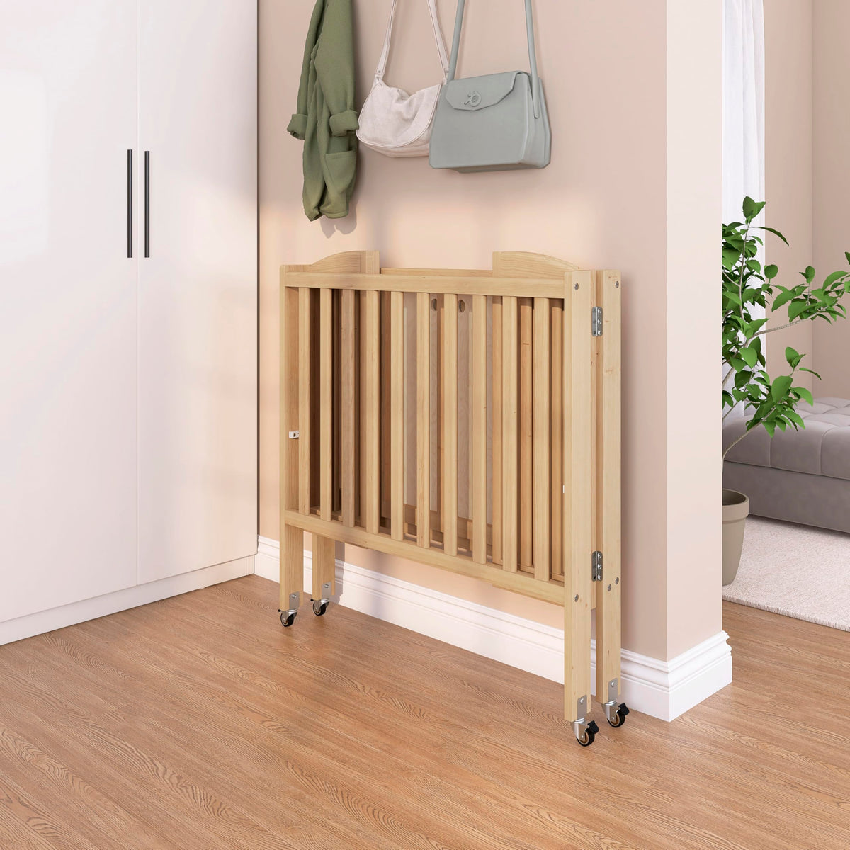 2-in-1 Portable Mini Crib with Mattress Q156085