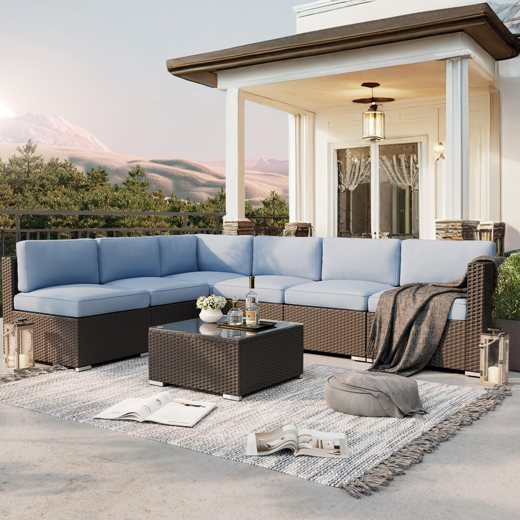7-Piece All-Weather Wicker Patio Sofa Set with Glass Coffee Table Z6811