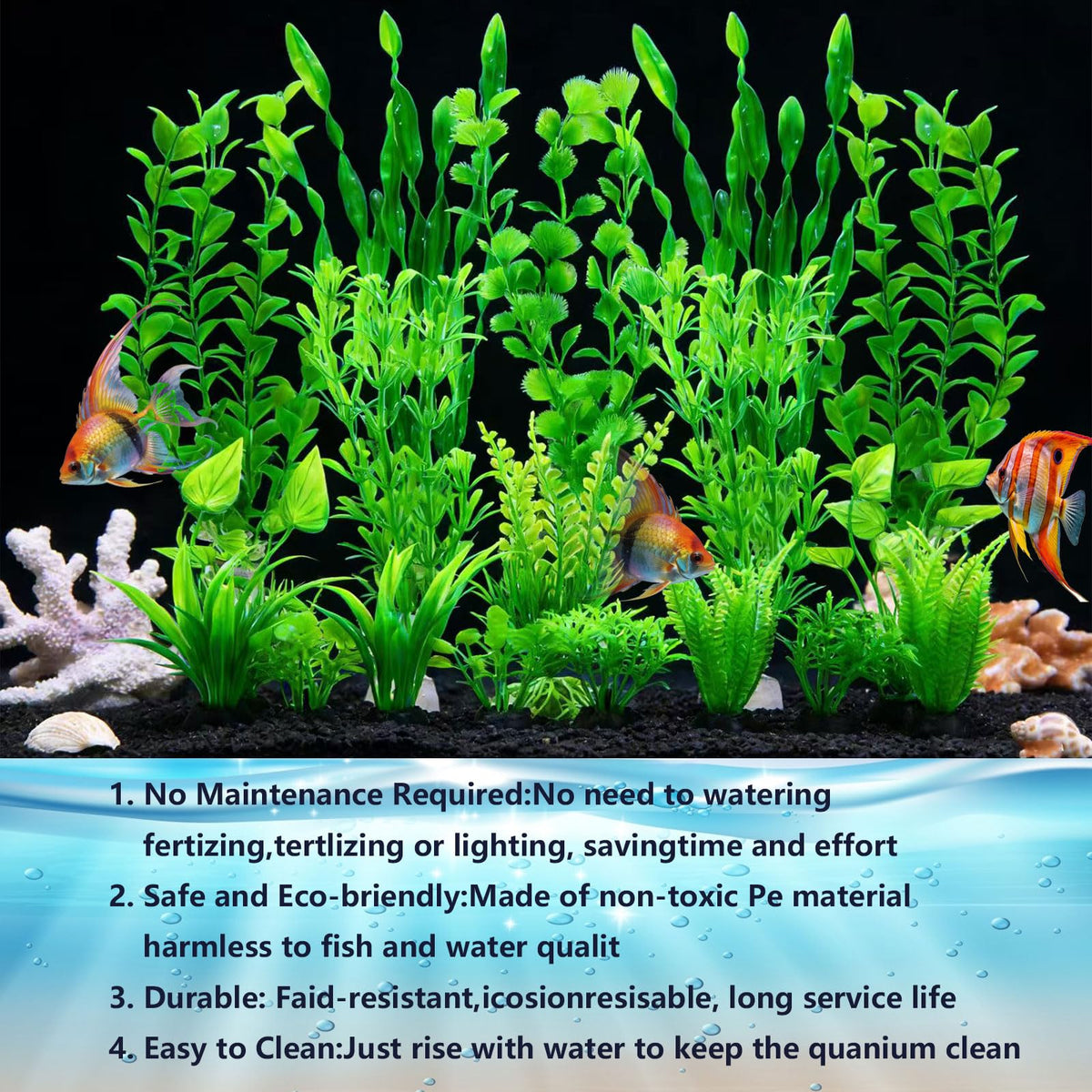 Artificial Aquarium Plants Set, Plastic Fish Tank Decorations (18pcs-Green) P4358