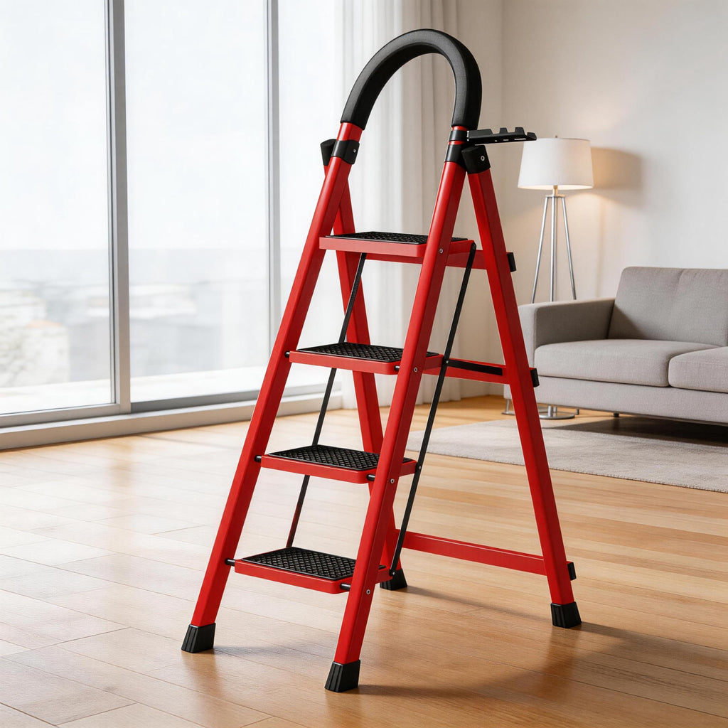 4 Step Folding Ladder with Handrails, Heavy Duty 800 lbs Step Stool L2430