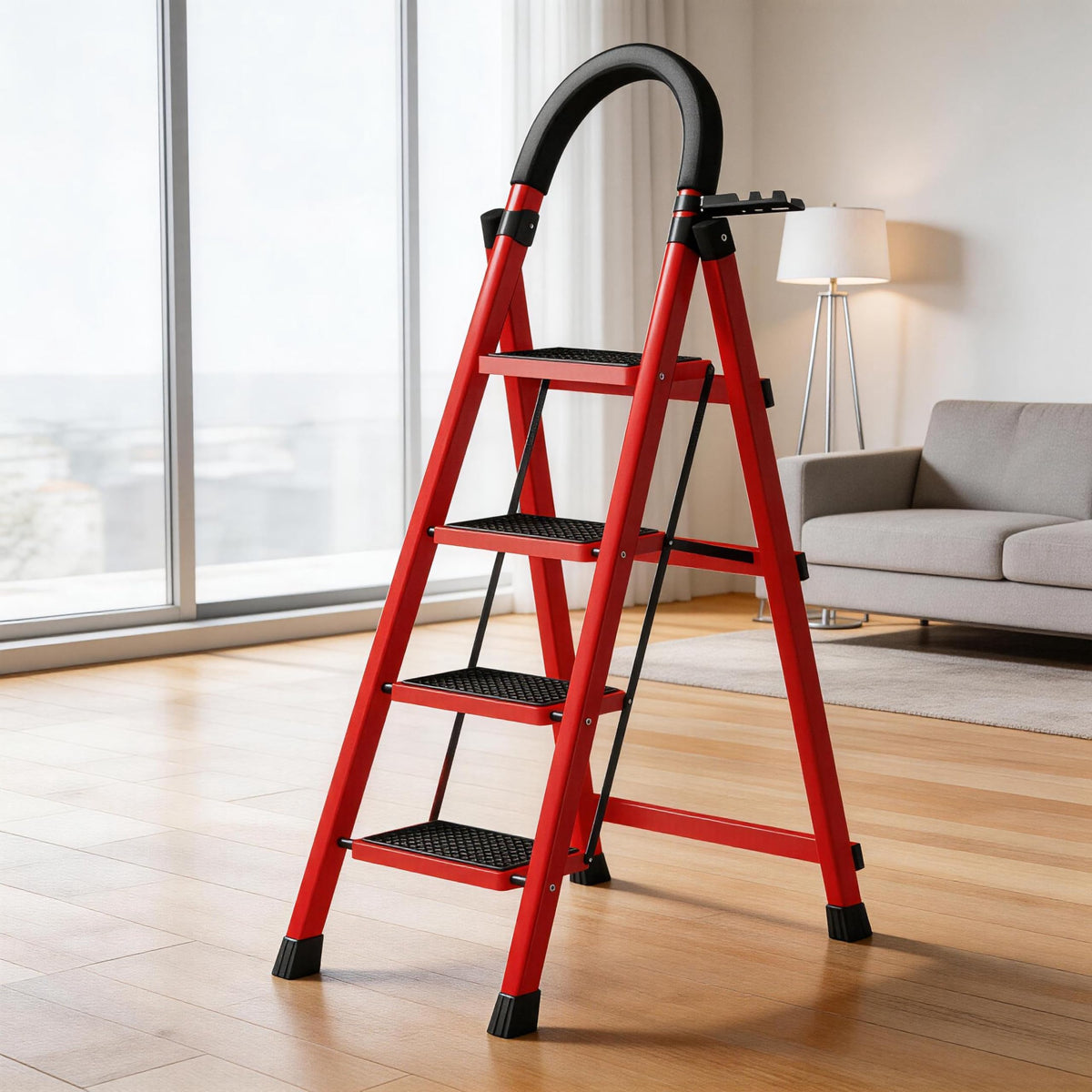 4 Step Folding Ladder with Handrails, Heavy Duty 800 lbs Step Stool L2430