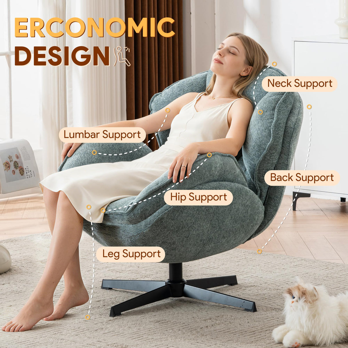 Green Swivel Accent Chair Set of 2 H44965