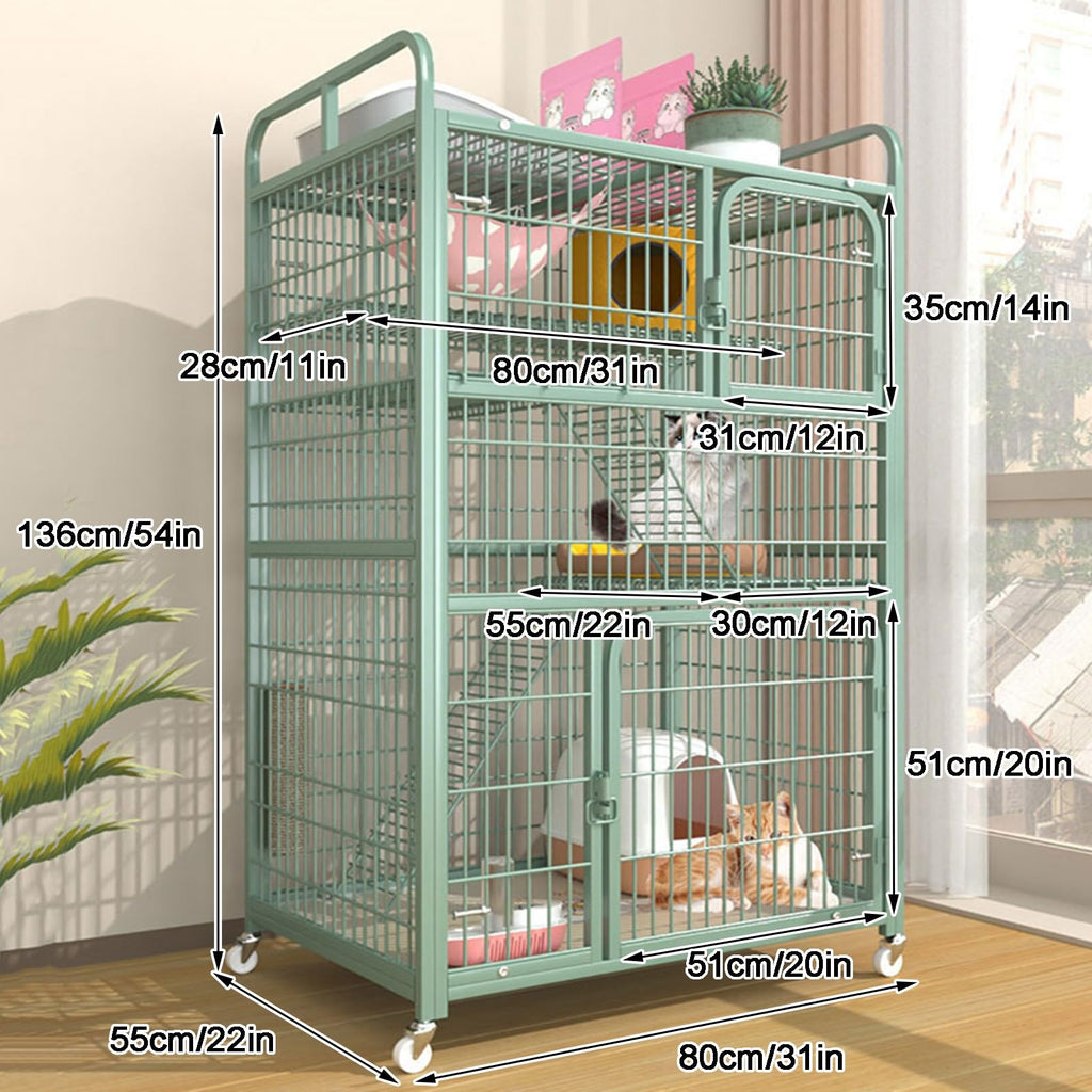 4-Tier Metal Wire Cat Cage with Wheels H3131