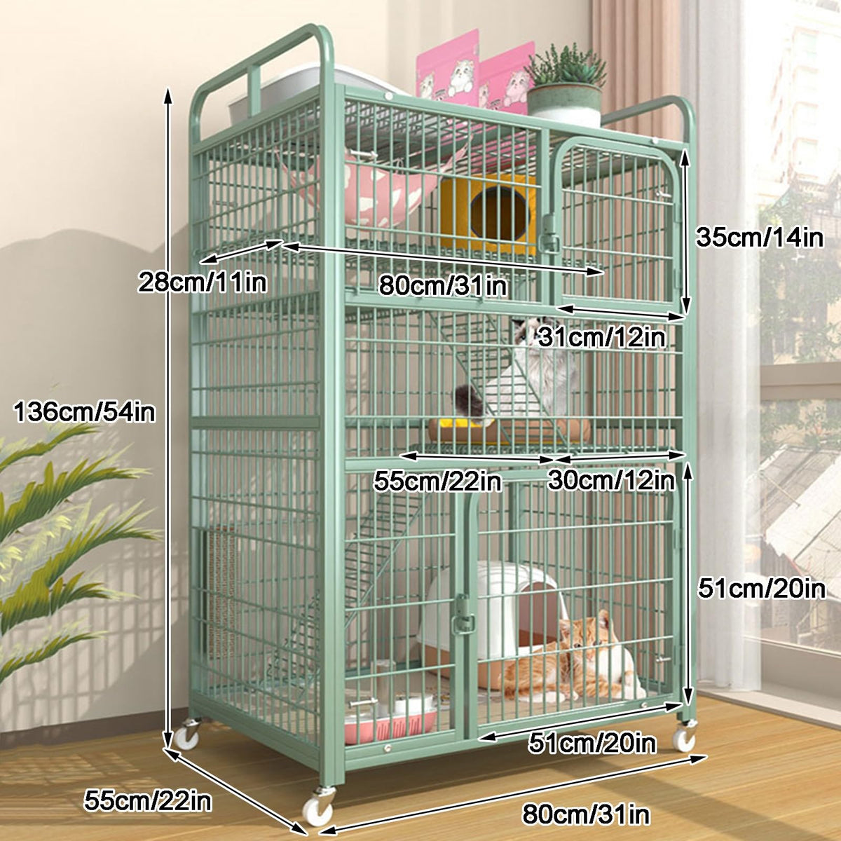 4-Tier Metal Wire Cat Cage with Wheels H3131
