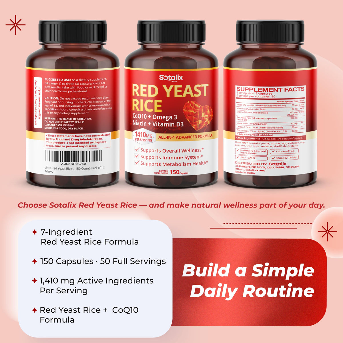 Red Yeast Rice Complex 1,410 mg 150 Capsules B802