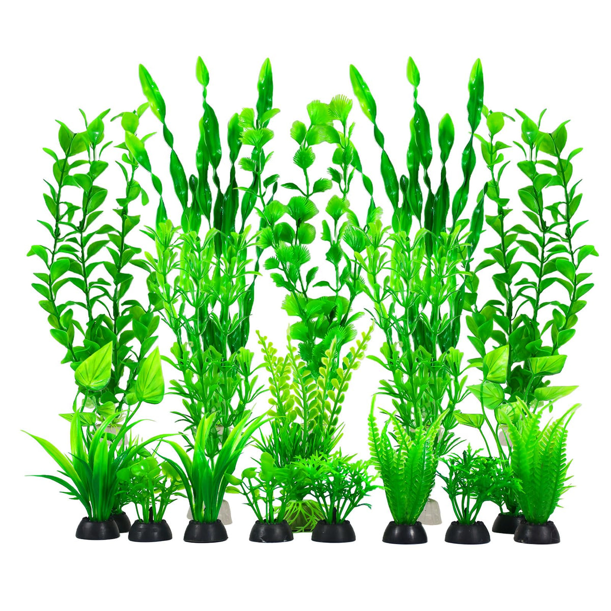 Artificial Aquarium Plants Set, Plastic Fish Tank Decorations (18pcs-Green) P4358