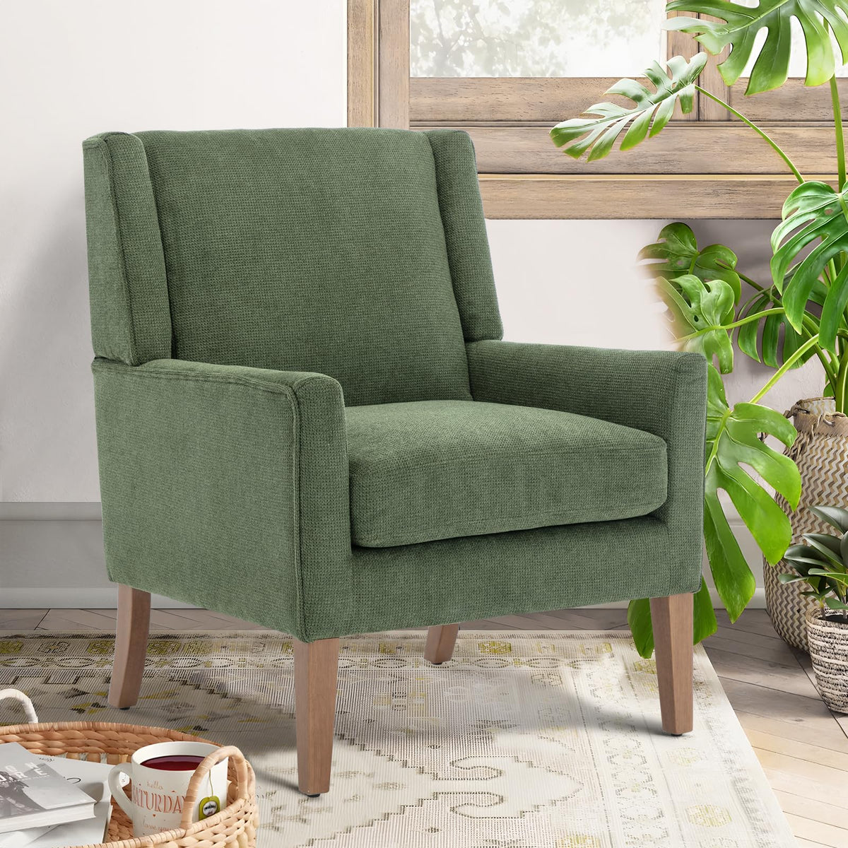 Green Upholstered Fabric Wingback Armchair Set of 2 I17221