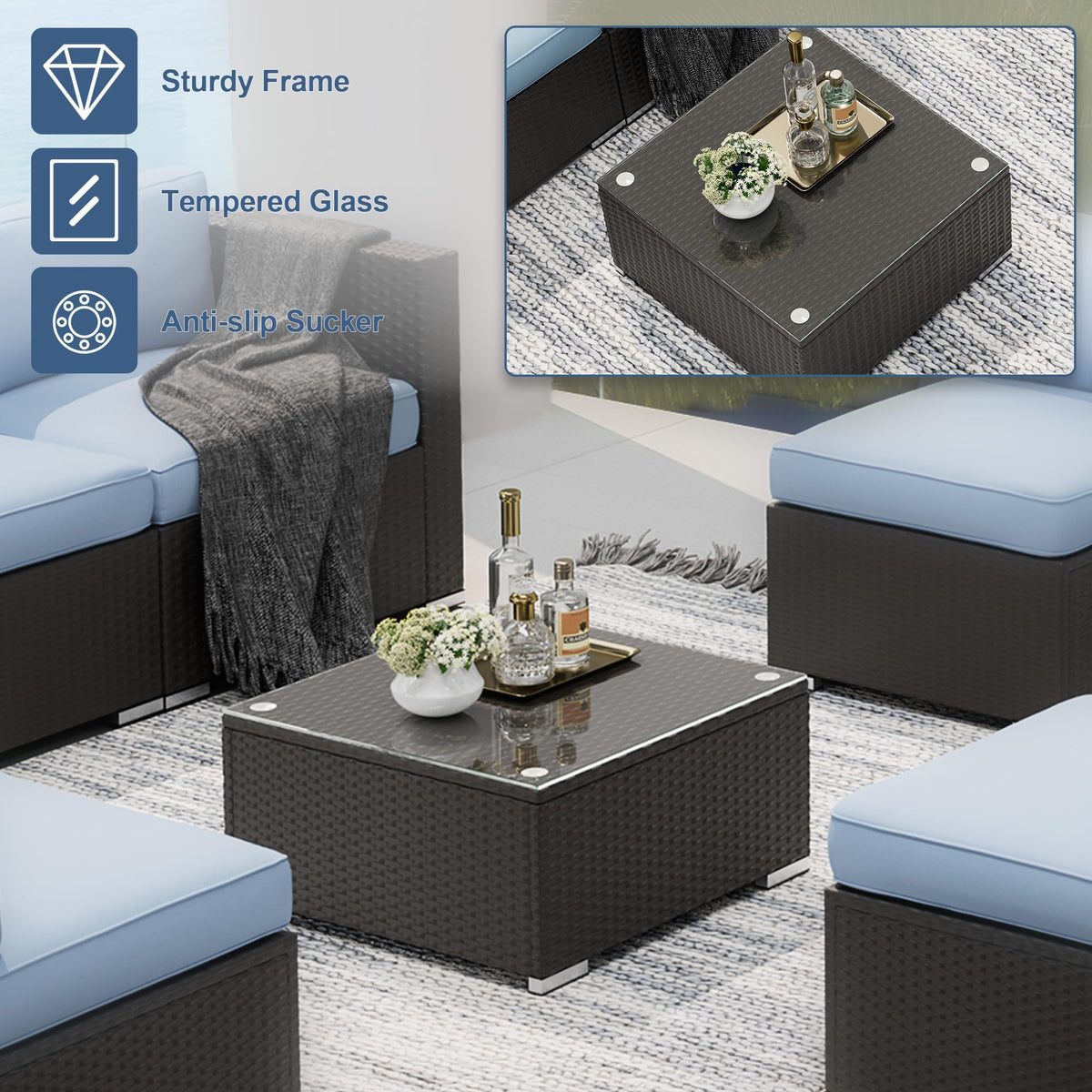 7-Piece All-Weather Wicker Patio Sofa Set with Glass Coffee Table Z6811