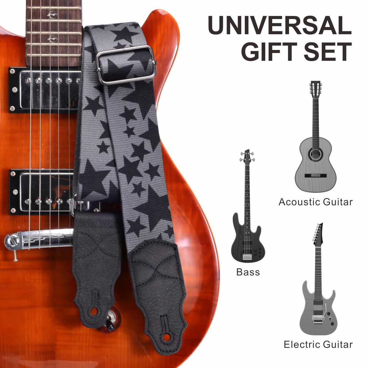 2 Inches Guitar Strap with Leather End V96475