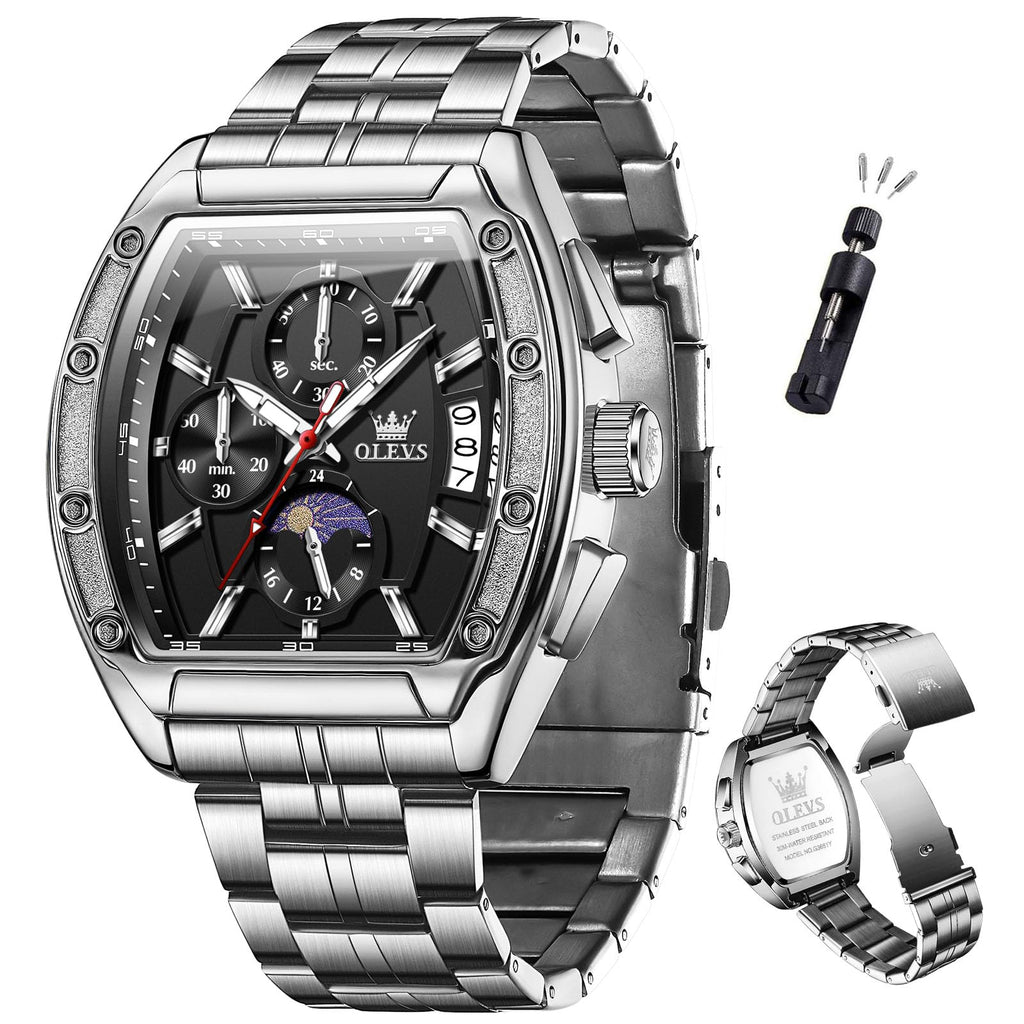 Men Big Square Face Chronograph Stainless Steel Dress Watch A455714