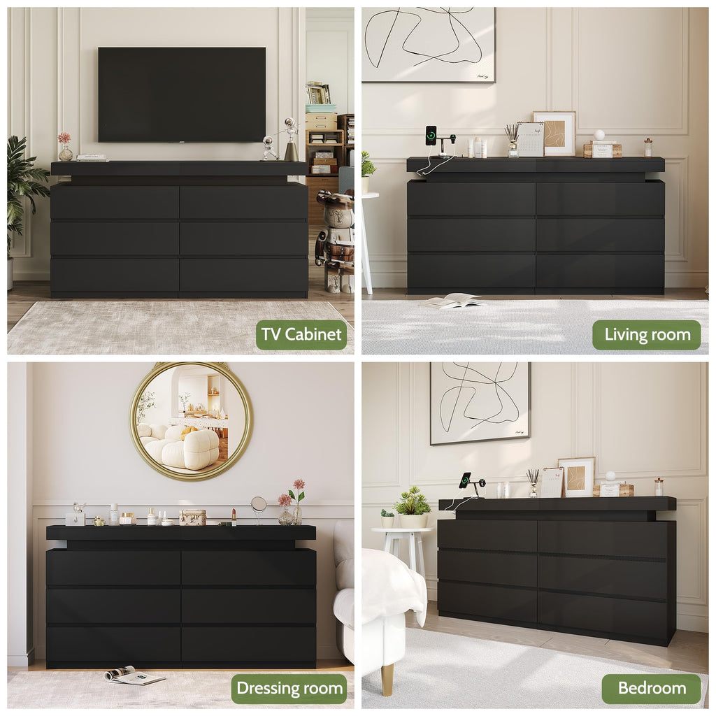 Black 6 Drawer Dresser with Sliding Desktop R196
