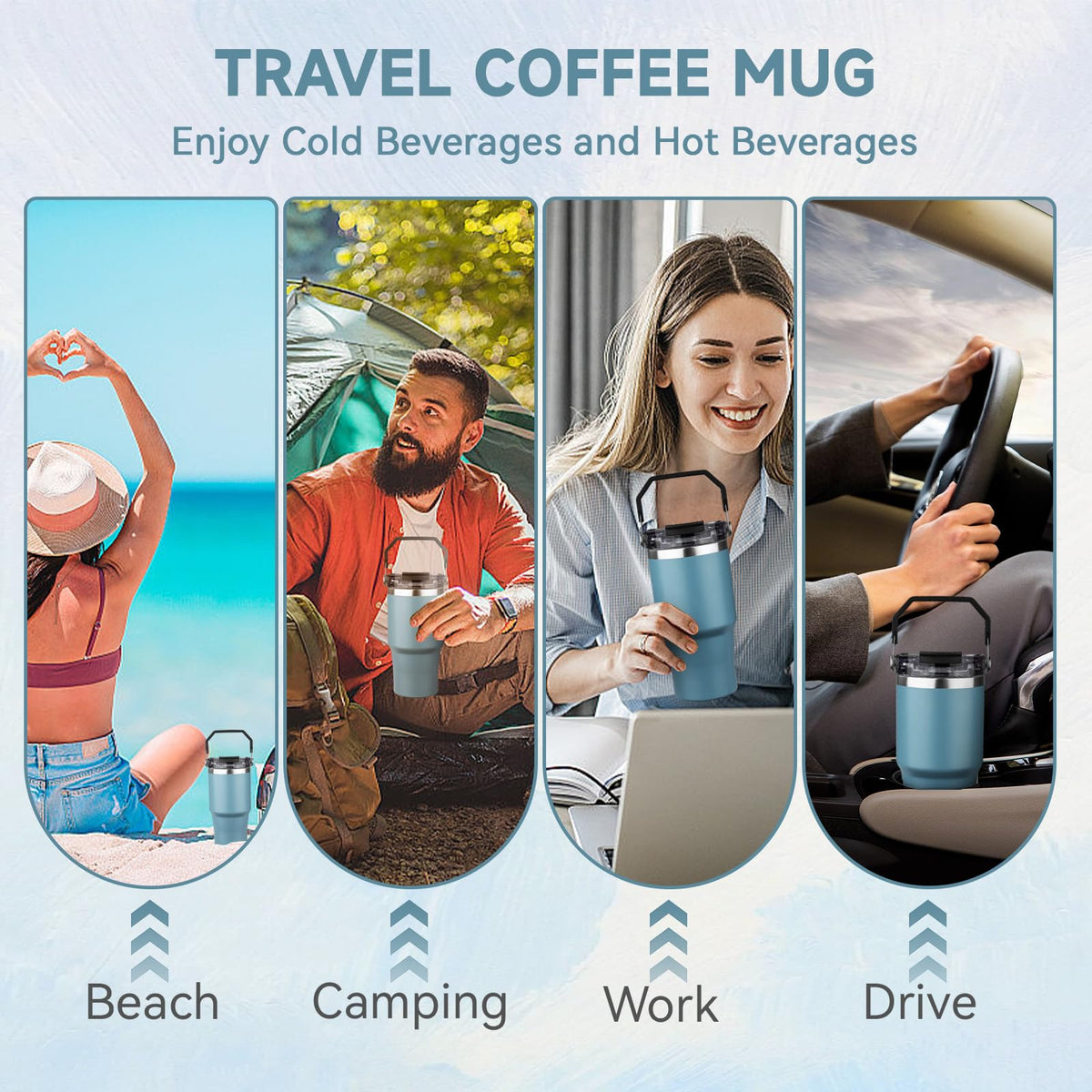 20oz Stainless Steel Insulated Tumbler with Handle and Flip Straw Lid I331117