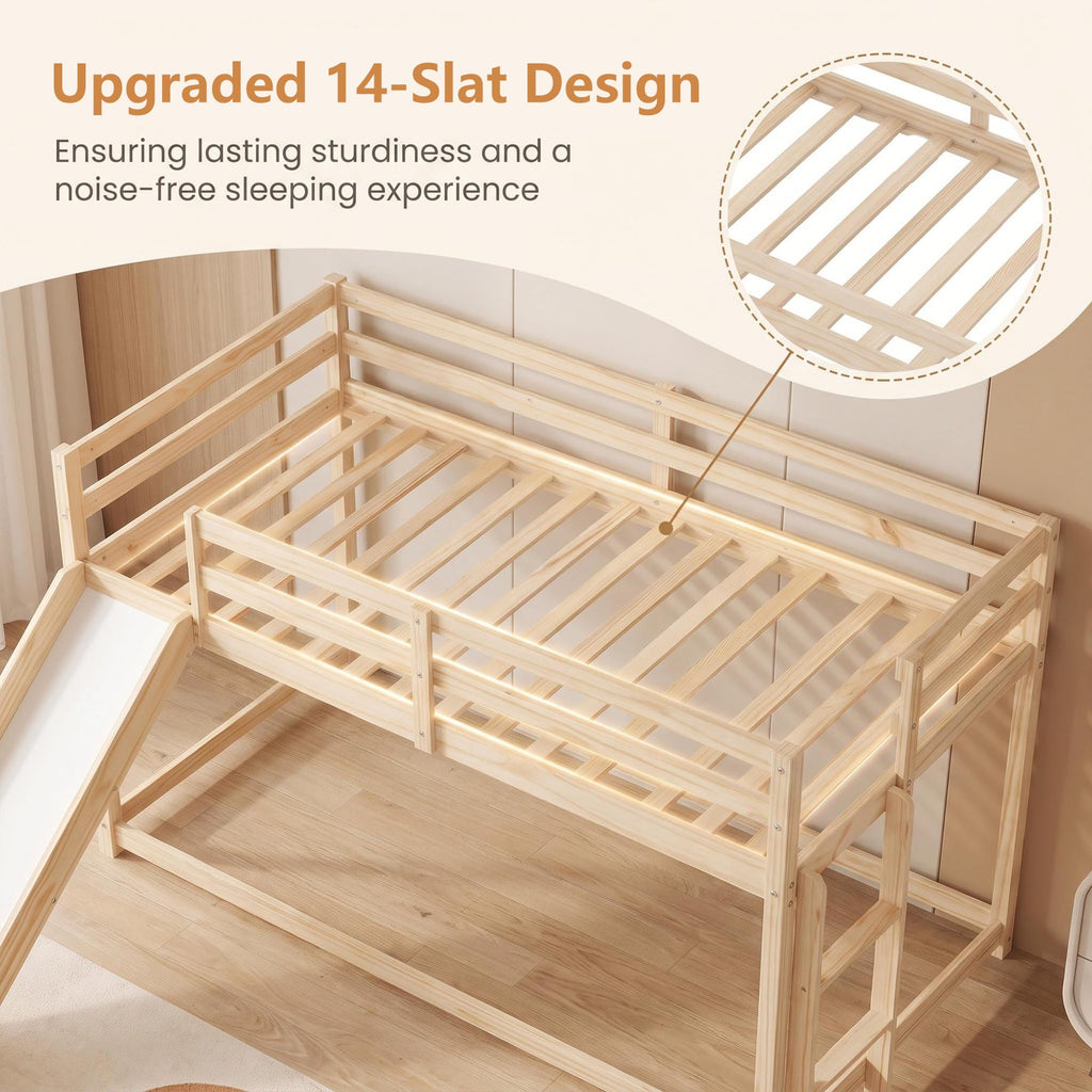 Twin Over Twin Solid Wood Bunk Bed with Slide and Ladder V510610