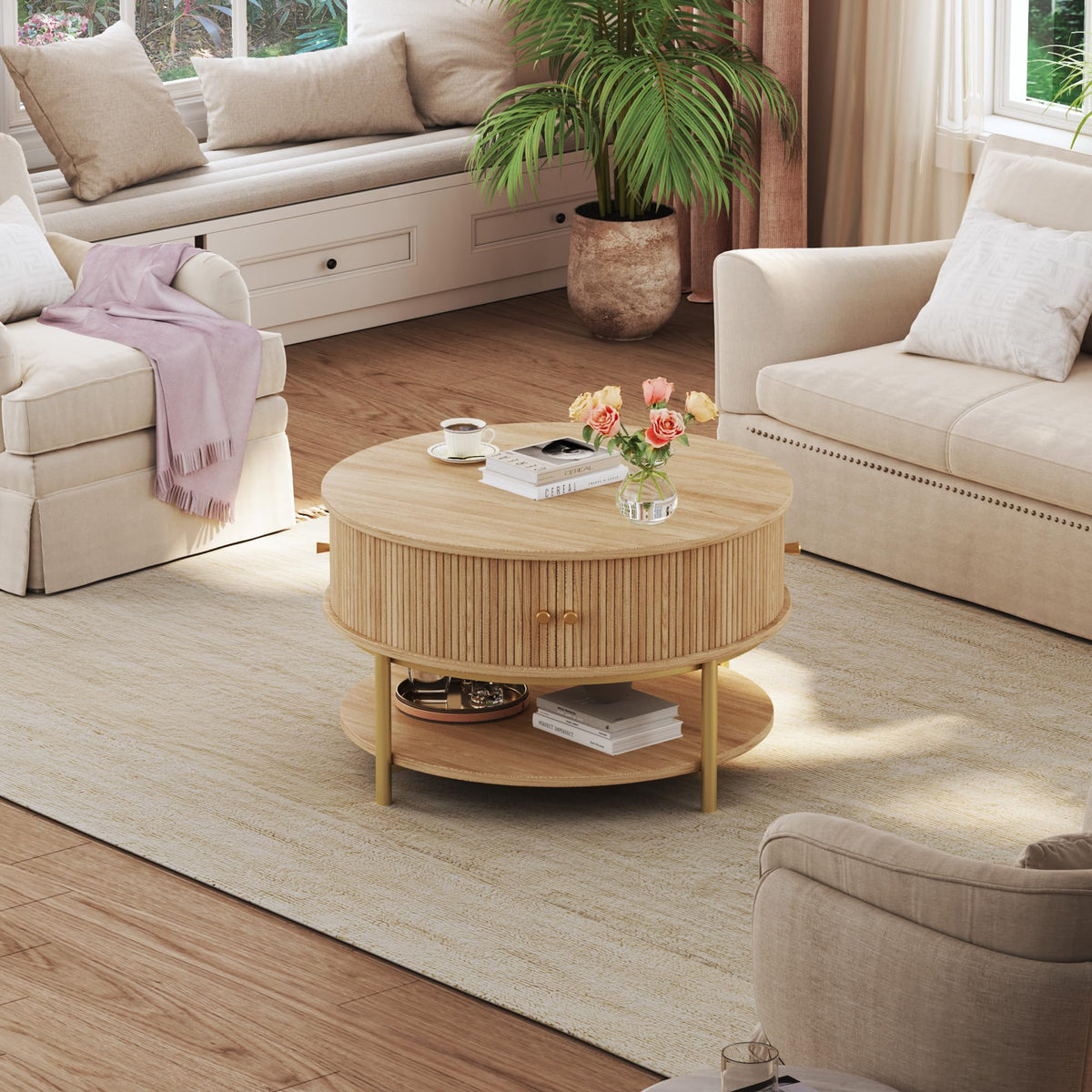 Round Coffee Table with Storage X8064