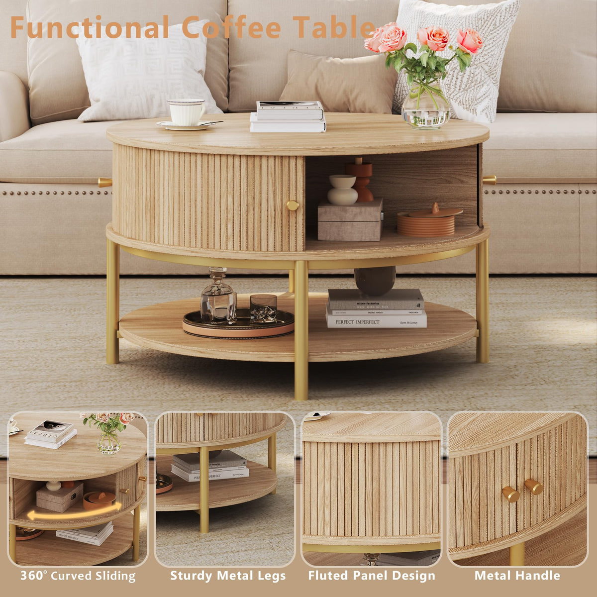 Round Coffee Table with Storage X8064