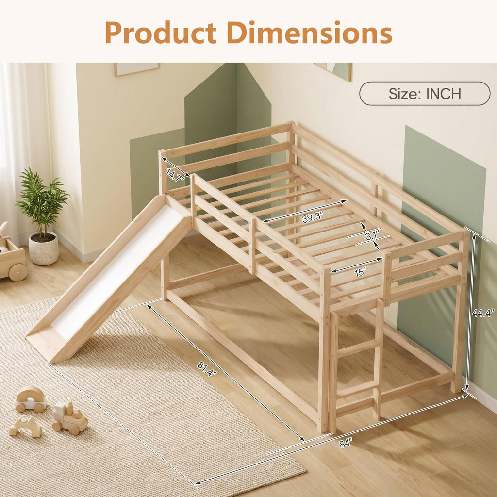 Twin Over Twin Solid Wood Bunk Bed with Slide and Ladder V510610