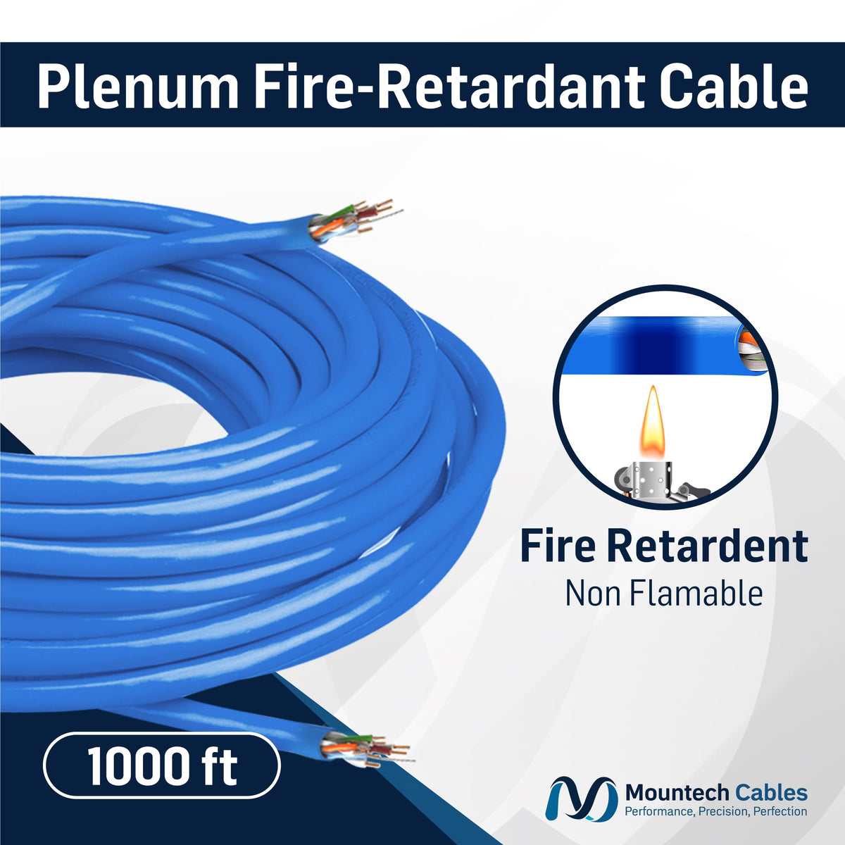 Cat6 Plenum 1000ft Pure Copper Ethernet Cable Blue L94824