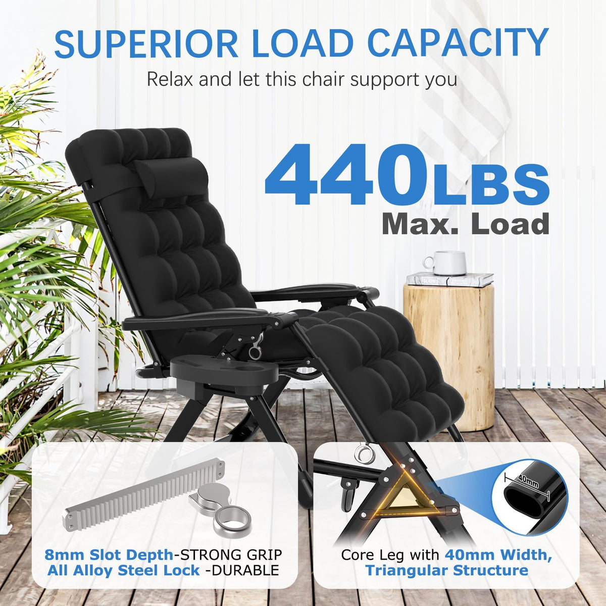 Zero Gravity Chair with Cup Holder, Black S238772