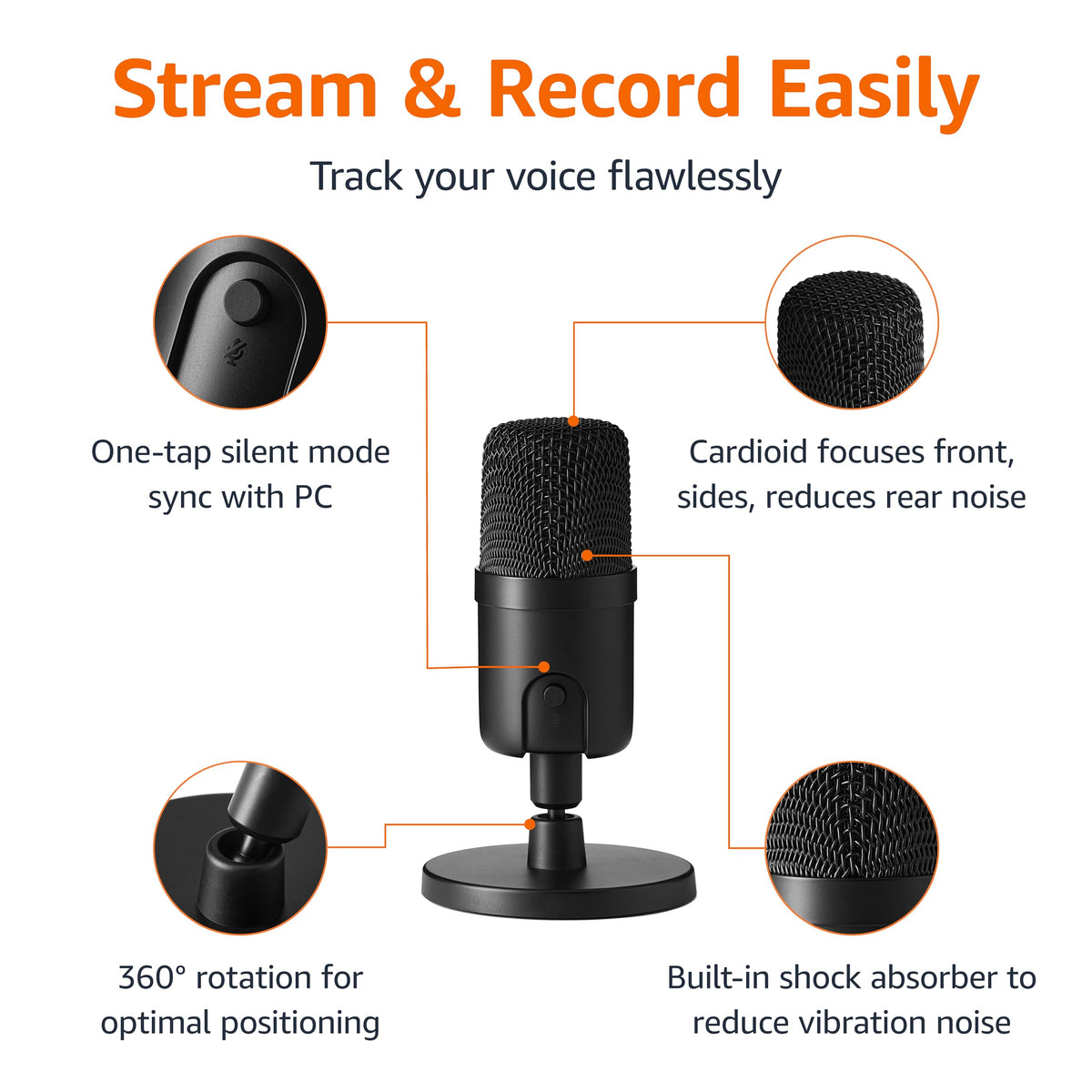 USB Condenser Microphone with Adjustable Stand, Black S869