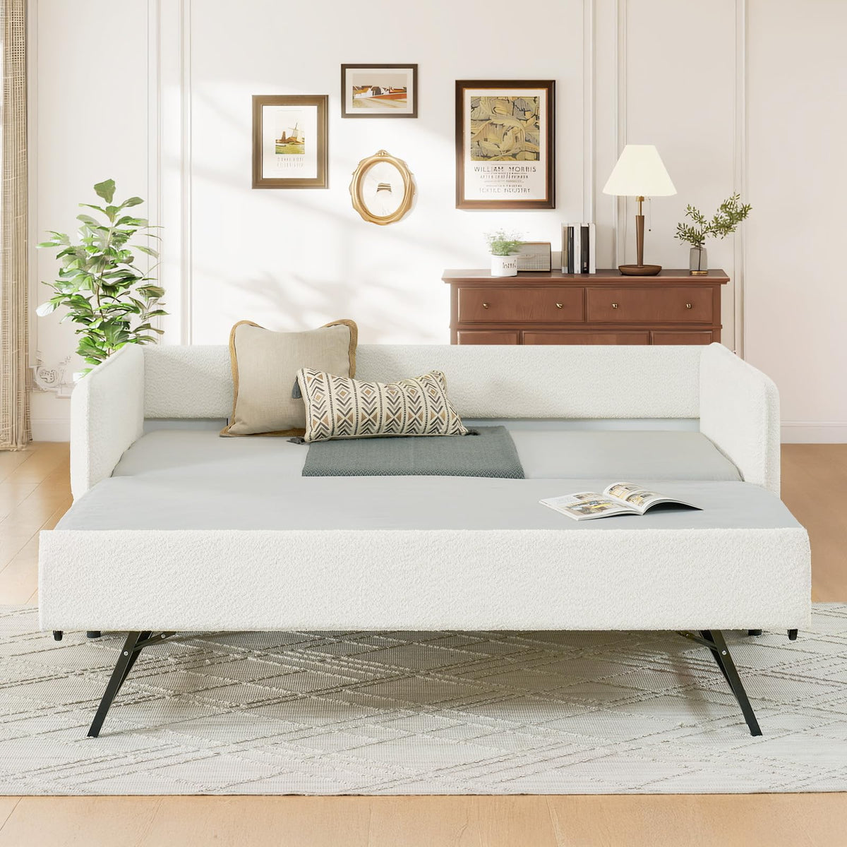 Twin Size Beige Boucle Upholstered Daybed with Trundle C6139