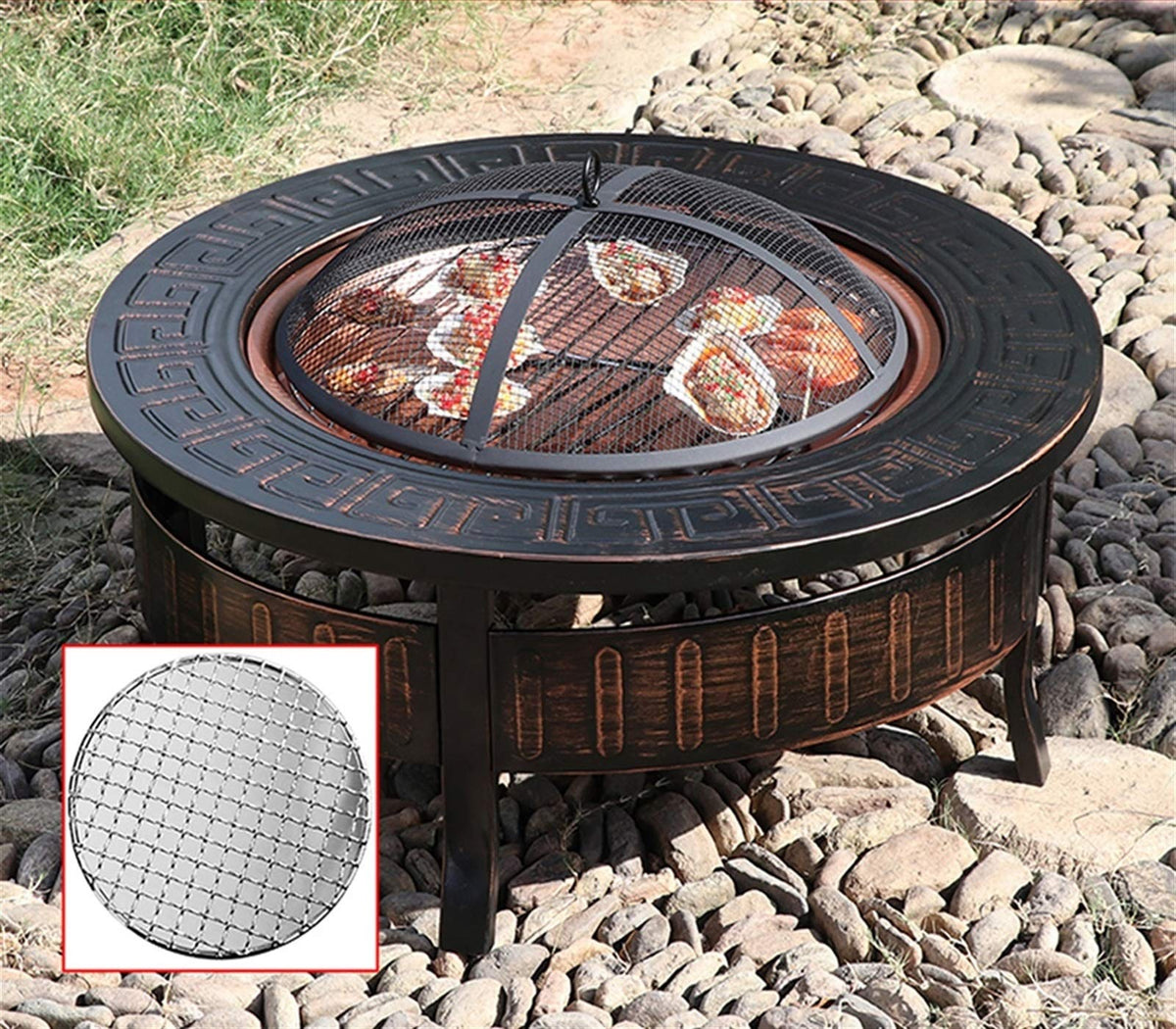 Wood-Burning Fire Pit Bowl with Spark Screen T587