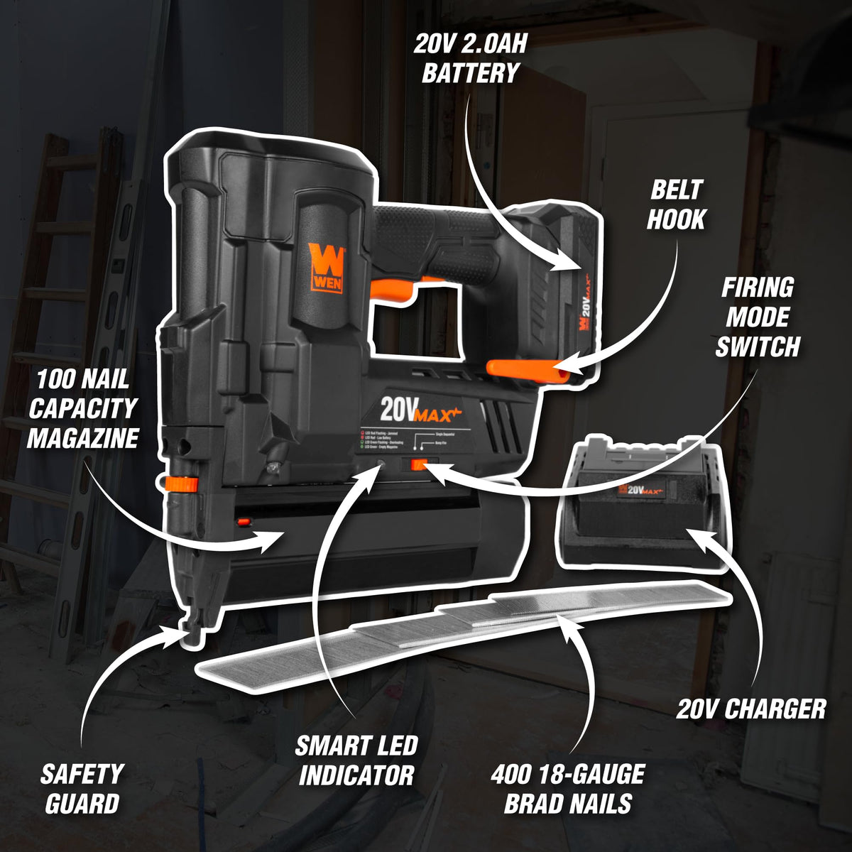20V Max Cordless 18-Gauge Brad Nailer with Battery and Charger Q515