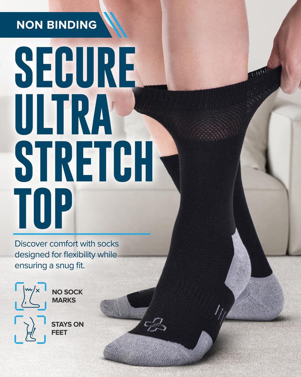 Non Binding Stretch Top Diabetic Socks 6 Pairs J8711