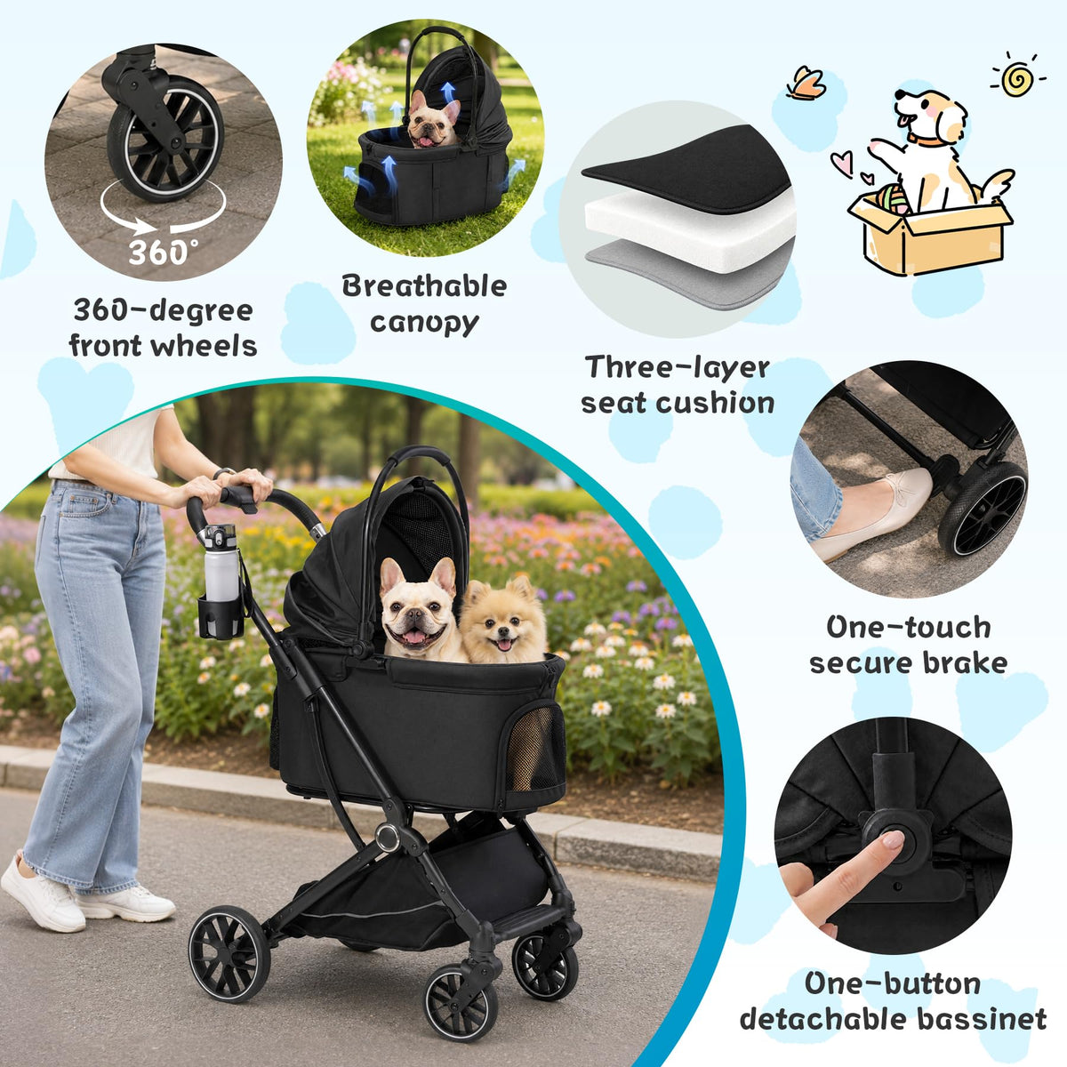 3-in-1 Pet Stroller Black W21696