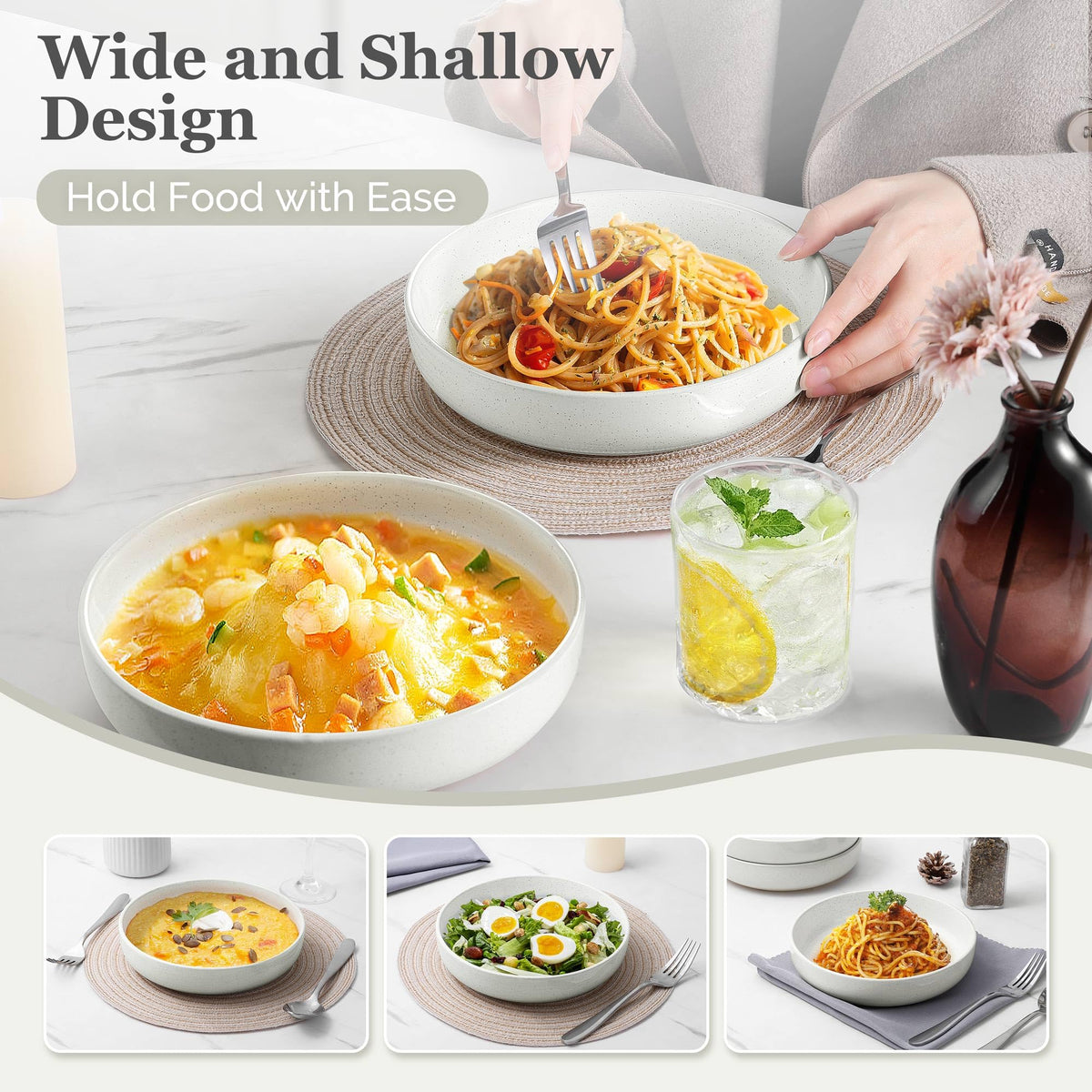 Set of 4 33oz Ceramic Pasta Bowls H355