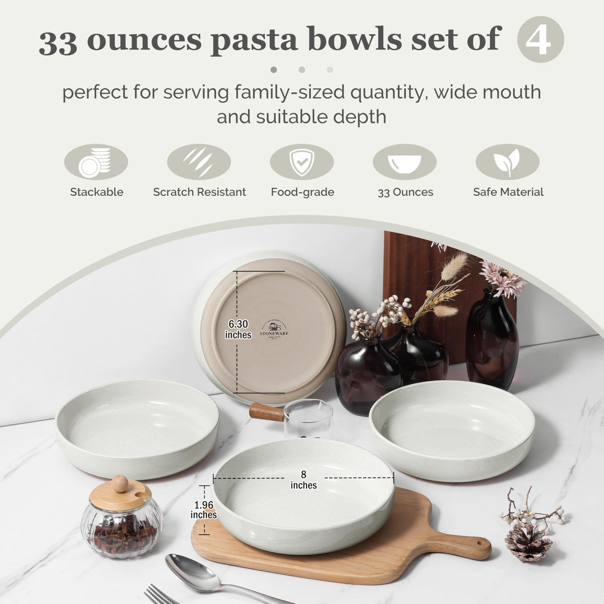 Set of 4 33oz Ceramic Pasta Bowls H355