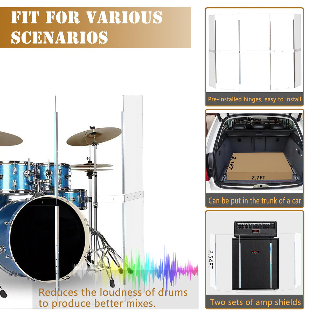 Portable 4 Panels 2ft x 5ft Acrylic Drum Shield U639