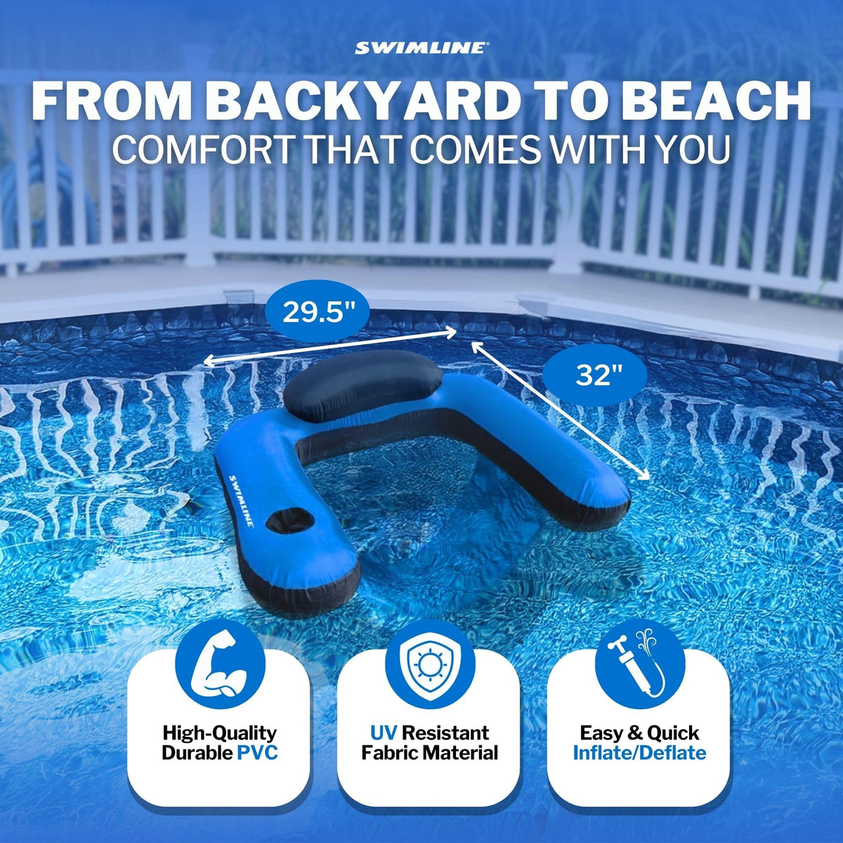 Fabric Covered Inflatable Pool Lounger with Cup Holder Y528