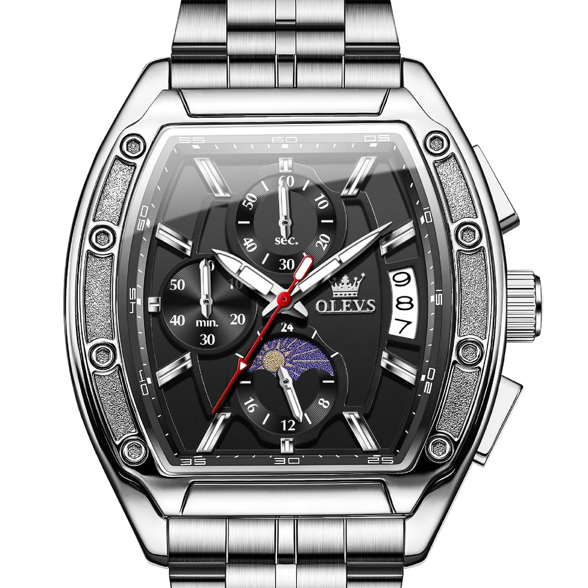 Men Big Square Face Chronograph Stainless Steel Dress Watch A455714