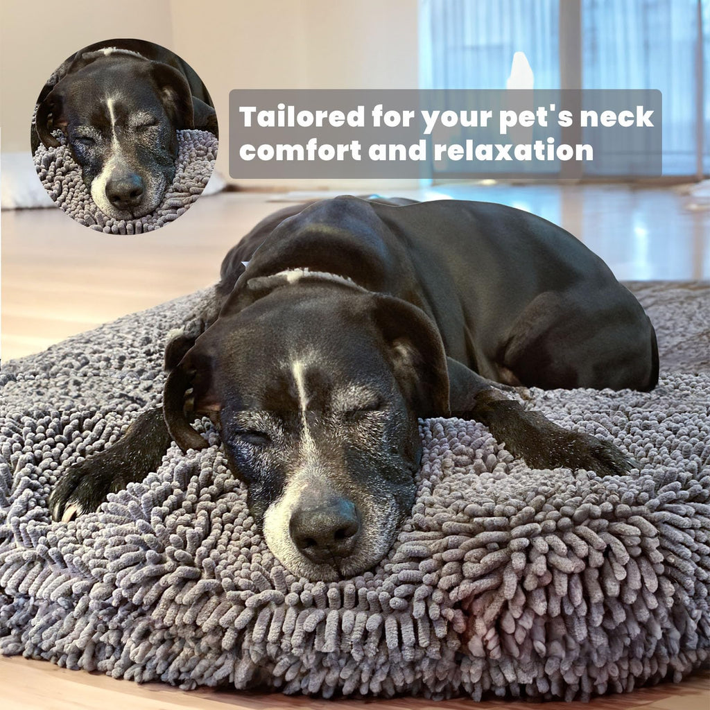 Soft Round Chenille Dog Bed with Removable Washable Cover Grey Medium G64059