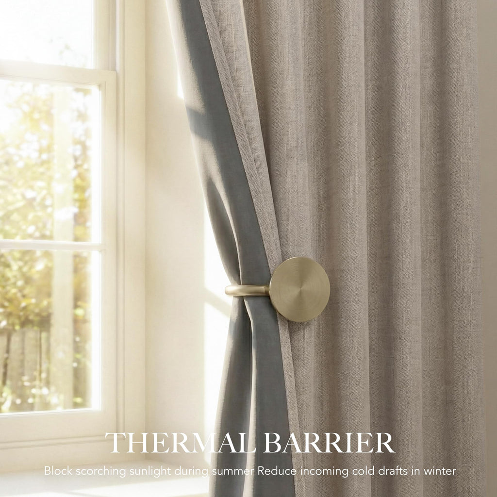 Natural Beige 100% Blackout Linen Curtains 96 Inch C773