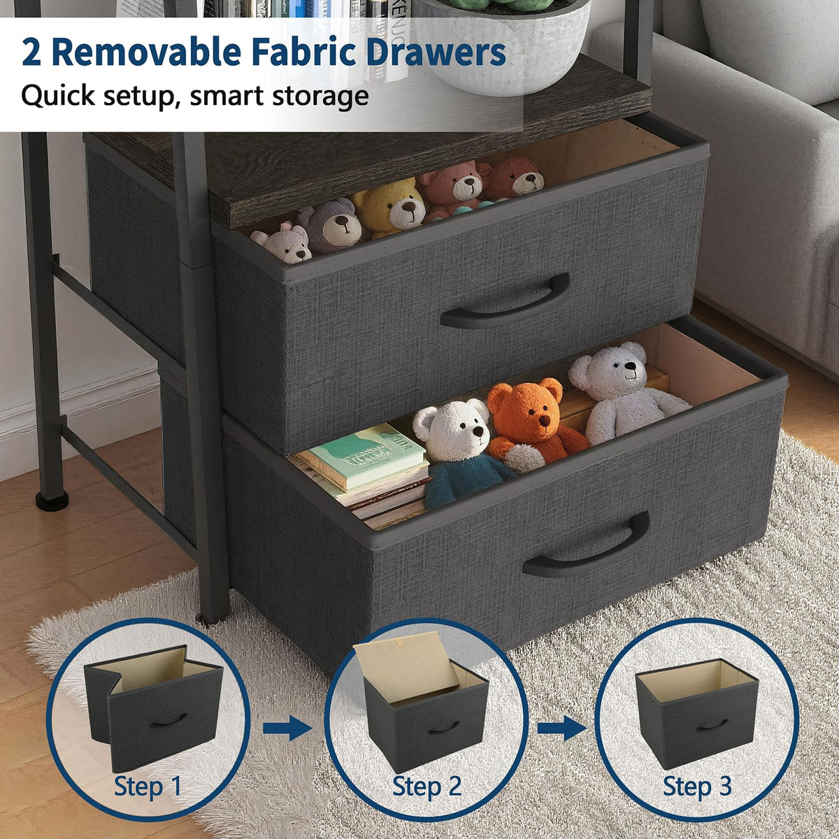 5-Tier Ladder Bookshelf with 2 Drawers Black P42317