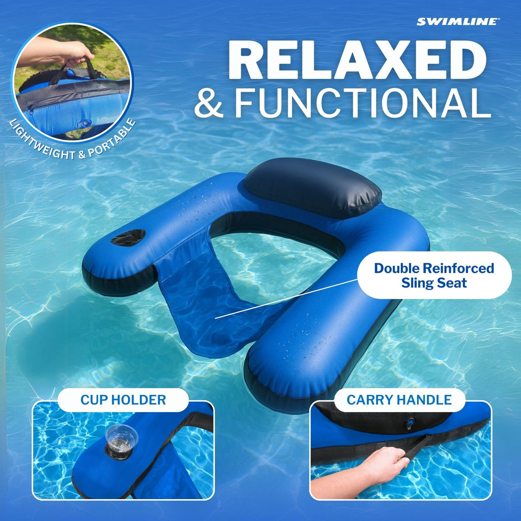 Fabric Covered Inflatable Pool Lounger with Cup Holder Y528