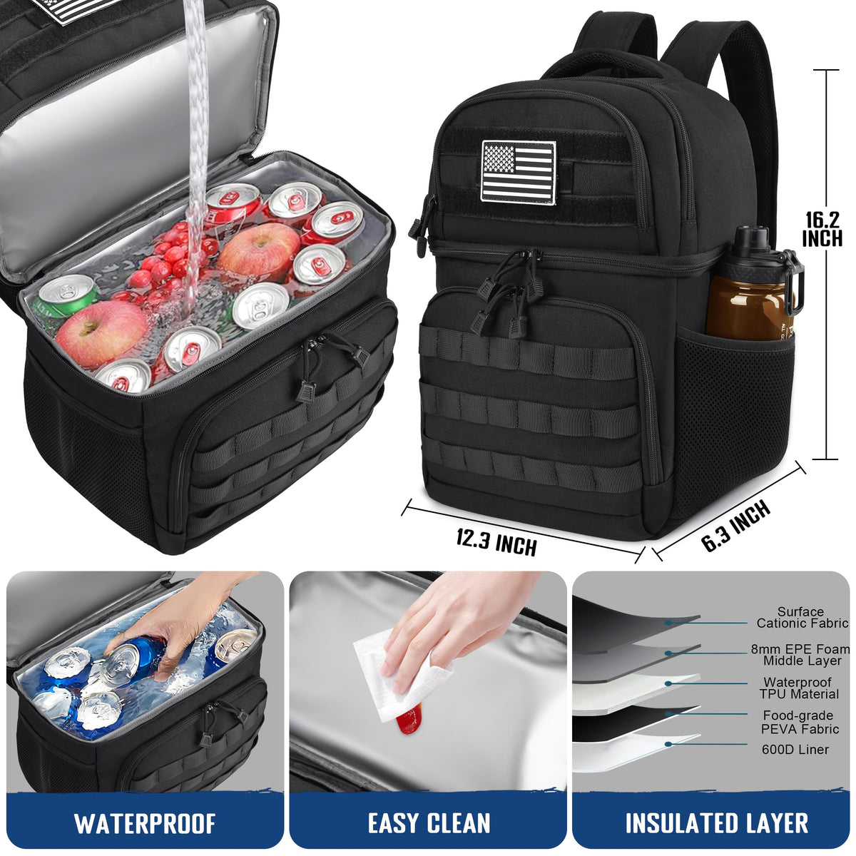 Black Insulated Leakproof Lunch Backpack Y773568