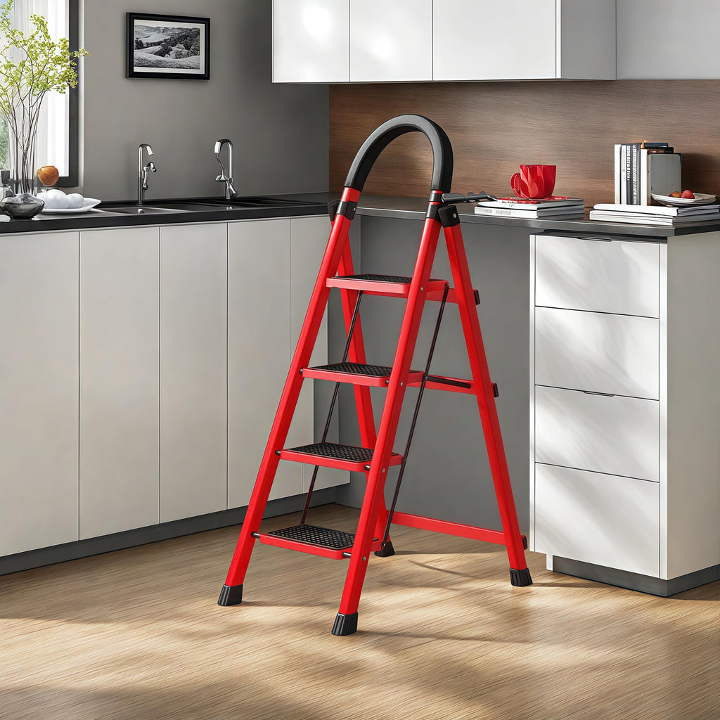 4 Step Folding Ladder with Handrails, Heavy Duty 800 lbs Step Stool L2430