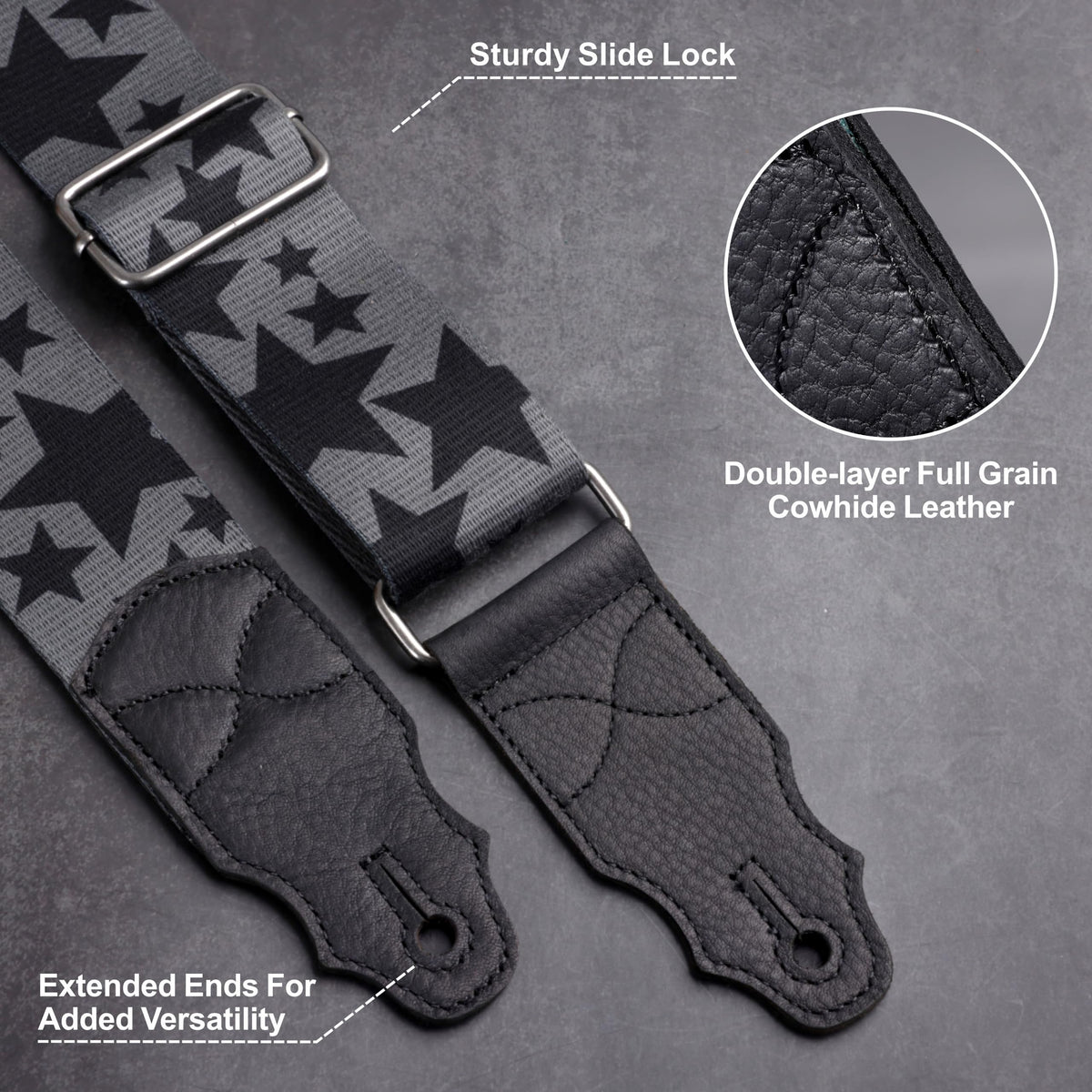 2 Inches Guitar Strap with Leather End V96475
