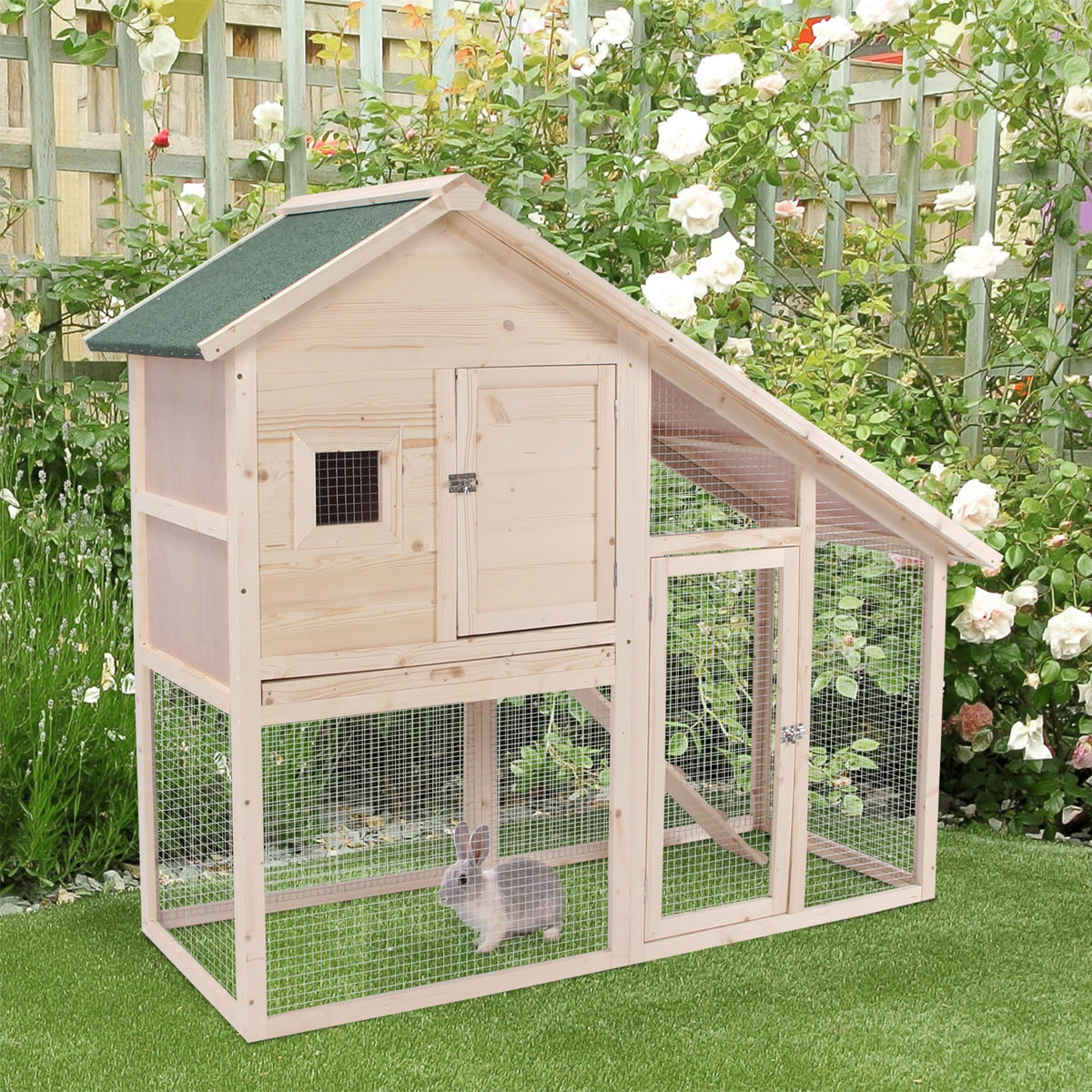 55 Inch 2-Tier Wooden Rabbit Hutch X840041