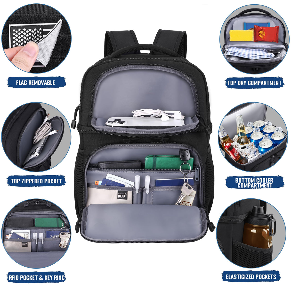 Black Insulated Leakproof Lunch Backpack Y773568
