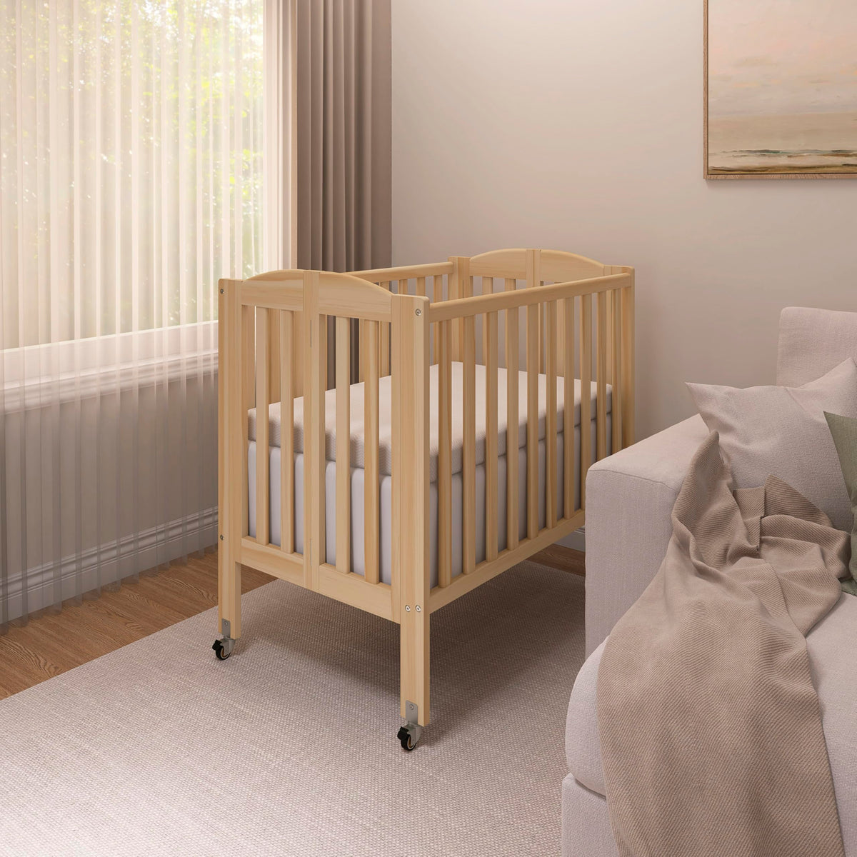 2-in-1 Portable Mini Crib with Mattress Q156085